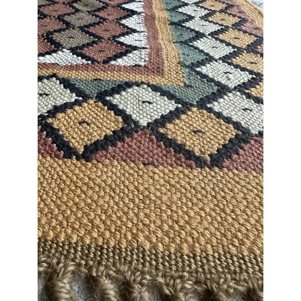 Vintage Turkish Kilim Rug Boho Aztec Rug 37x25” wool jute natural woven